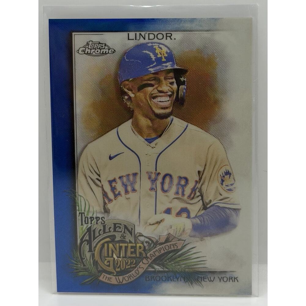 2022 Topps Allen & Ginter Chrome - Francisco Lindor #34 Blue Refractor /150 - Picture 2 of 3